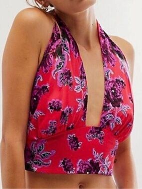 Free People - Summer in Sicily Bright Pink Floral Halter Top